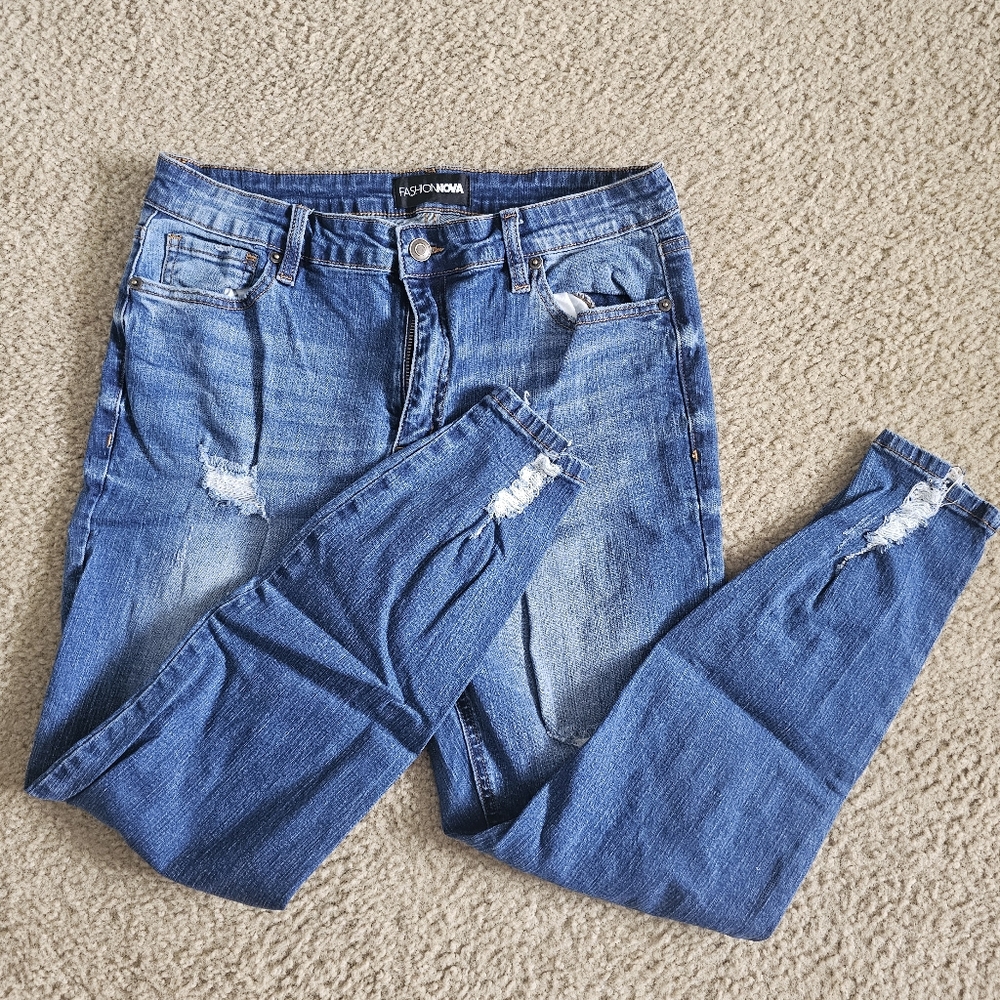 Fashion Nova Distressed Medium Blue Jeggings